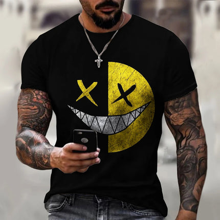 Funny Smiling Face Graphic 3D Print Men T Shirt Street Trendy Fashion Casual Summer O-Neck Short Sleeve Oversized T Shirt Tops