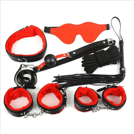 Sex Bondage Kit 7 Pcs Adult Games Set Handcuff Footcuff Whip Rope Blindfold for Couples Erotic Toys Sex Products S0185