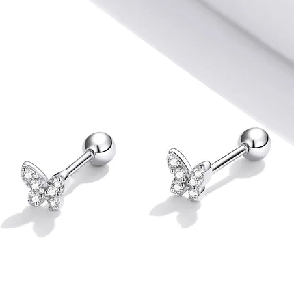 Bamoer 925 Sterling Silver Brilliant Star Earrings for Women Tiny Butterfly Stud Earrings Snowflake Girl Ear Studs Fine Jewelry