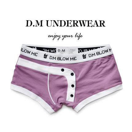 Men's pink Underwear Low Waist Sexy Men's Button Boxers Solid Color Matching Personality Sports Cotton Boyshort