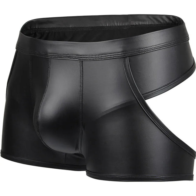 Mens Thongs Sexy Underwear Hollow Back Panties Black Faux Leather Jockstrap Lingerie U Convex Pouch Underpants Cueca Calzoncillo