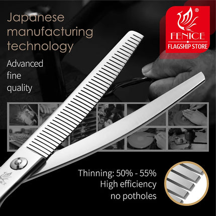 Fenice JP440C 6.5/7/7.5 inch Curved Thinning Scissors Pet Dog Grooming Shears Dog Scissors Fluffy Traceless Thinning Rate 50-55%