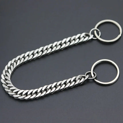 Long Metal Wallet Chain Leash Pant Jean Keychain Ring Clip Men's Hip Hop Flat Stainless Steel Necklace Jewelry