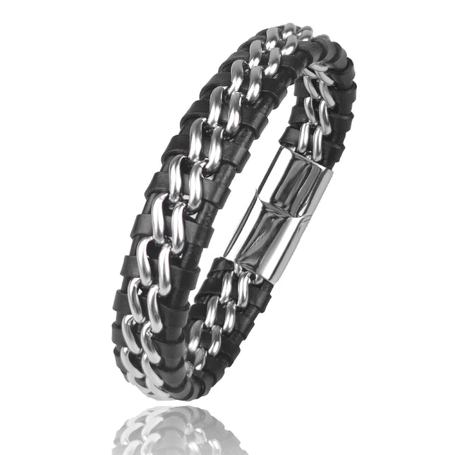 Genuine Leather Chain Bracelet for Men Magnetic Stainless Steel Clasp in Plated Gold Exclusive Jewellery Gift Wholesale Dropshipping