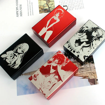 Animation Anime Derivatives Black Red Thin Slim Cigarette Case For Women Metal Aluminum Alloy Sliding Cigarette Box Man Custom