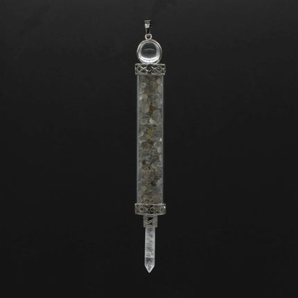 KFT Natural Healing Crystal Quartz Tourmaline Lapis Lazuli Long Pillar Wishing Bottle Reiki Stone Pendulum Pendant Jewelry