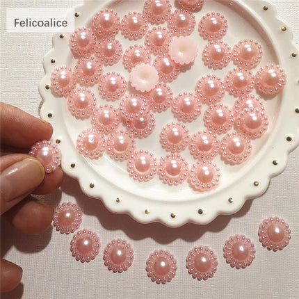 100pcs Assorted Pink ABS Pearl Bow Heart Flatback Cabochons DIY Resin Shaker Charms Molds Stuff Moon Star Slime Fillings Fillers