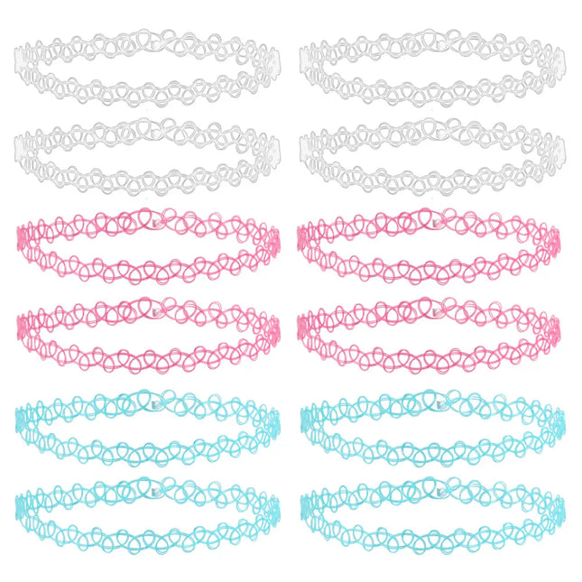 ZS 12Pcs Vintage Stretch Choker Necklace Lady Girl Tattoo Choker Necklace Punk Retro Gothic Elastic Necklaces for Women