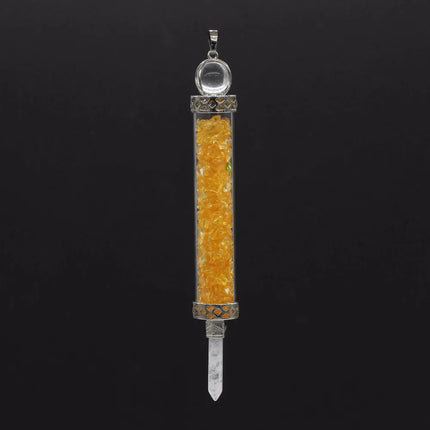 KFT Natural Healing Crystal Quartz Tourmaline Lapis Lazuli Long Pillar Wishing Bottle Reiki Stone Pendulum Pendant Jewelry