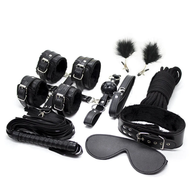 Lots Sex Bondage Kit Set Slave Adult Games Toys Hand Cuffs Ankle Cuff Gag Whip Rope Blindfold nipple clips Frisky Erotic Toys