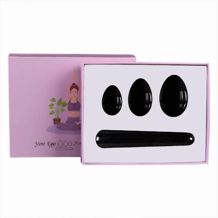 Obsidian Yoni Eggs Wand Set Natural Black Jade Egg Women Vaginal Muscles Tightening Kegel Massage Ball Yoni Wand Jade Massager