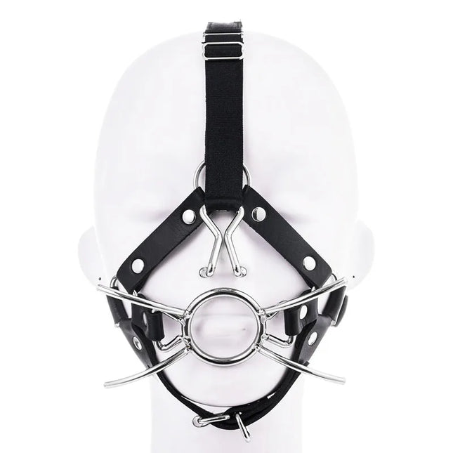 Leather Restraints Head Harness Nose Hook Oral Fixation Open Mouth Gag BDSM Bondage Erotic Adult Games Roleplay Couples Sex Toys