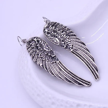2023 Trend Punk Retro Angel Wings Earrings Drop Feather Hanging Dangle Metal Long Earring For Women Alloy Gothic Jewelry Stud