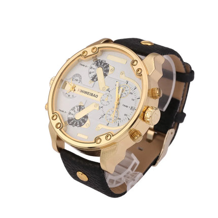 Brand Big Dial Steel Strip Dual Time Display Men Watches Chronograph Quartz Military Wristwatch Relogio Masculino Hombre Reloj