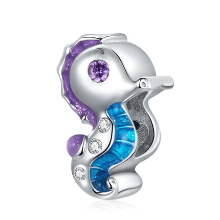 WOSTU 925 Sterling Silver Blue Conch Charm Ocean Bead Animal Turtle Starfish Pendant Fit Original Bracelet Necklace DIY Jewelry