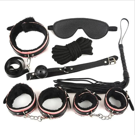 Sex Bondage Kit 7 Pcs Adult Games Set Handcuff Footcuff Whip Rope Blindfold for Couples Erotic Toys Sex Products S0185