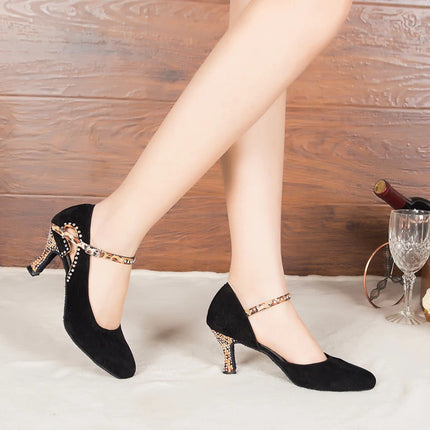 Latin Shoes Salsa Tango Sports Shoes Wedding Shoes Closed Toe Rhinestones Modern High Heels Blue Black