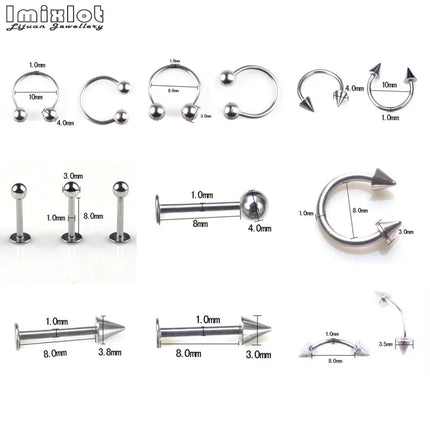 45/90Pcs Mixed Styles Stainless Steel Eyebrow Navel Belly Lip Tongue Nose Piercing Bar Ring Labret Barbell Tunnel Body Jewelry