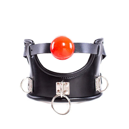 SM Leather Collar With Silicone Open Mouth Ball Gag Slave Neck Restraint Oral Fixation Bdsm Bondage Muzzle Gag Sex Toy For Women