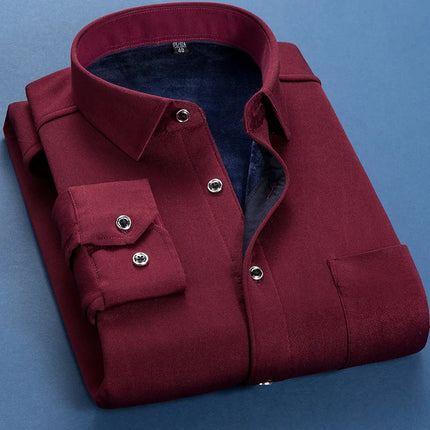 M-6XL Autumn Winter Men Fleece Warm Shirt 2025 Male Fashion Solid Long Sleeve Business Big Size Shirt Plaid Thick Warm Shirt