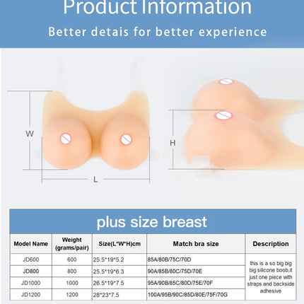 ONEFENG BTV One Piece Beautiful Silicone Fake Breast False Boobs for Cross Dresser Transgender 600-1200g/Pair