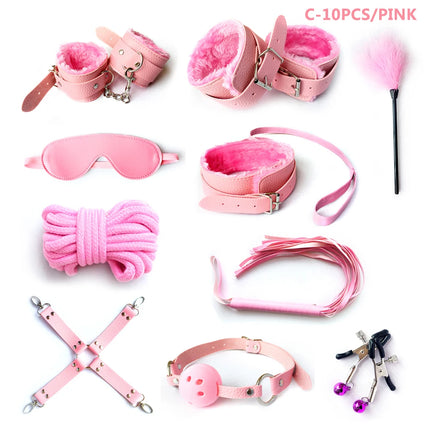 BDSM Kits Sex Bondage Set Handcuffs Gag Whip Nipple Clamps Erotic Sex Toys for Women Couples Adult Sex Shop Anal Butt Plug Tail