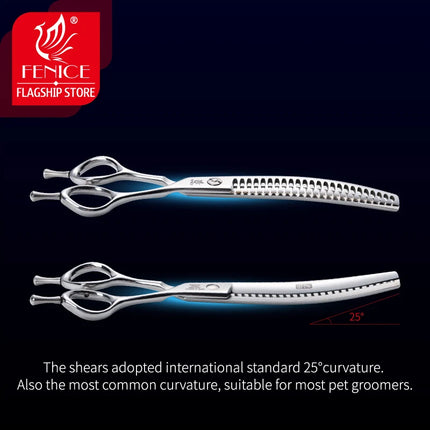 Fenice 7.0/7.5 inch Professional Dog Grooming Shears Curved Thinning Scissors for Dog Face Body Cutiing JP 440C High Quality