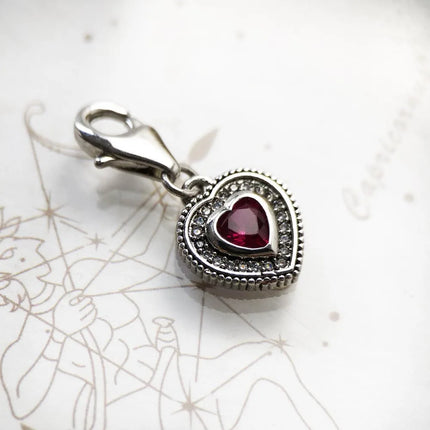 Heart With Red Stone Charm Vintage Sterling Silver 925 Fashion Jewelry Women Eternal Love Gift