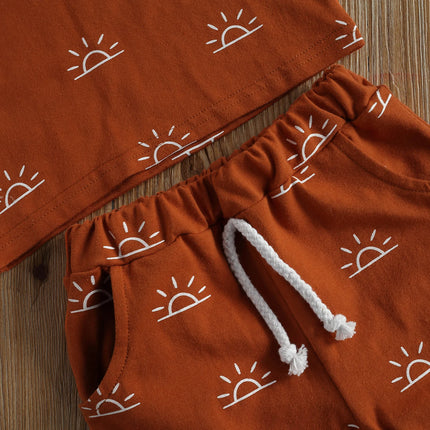 2021 Baby Summer Clothing Newborn Baby 2-piece Outfit Set Fashion Sun Print Tank Top Shirt +Shorts Set for Kids Boys Girls