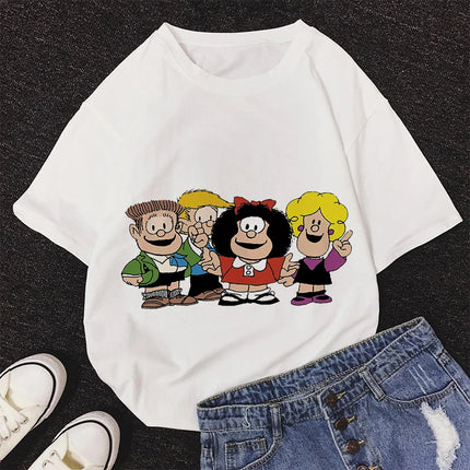 2020 New Summer Fashion Female Pink Tops Mafalda Cute Graphic Print T-shirt Women Harajuku Aesthetic White Tops Kawaii Tshirt