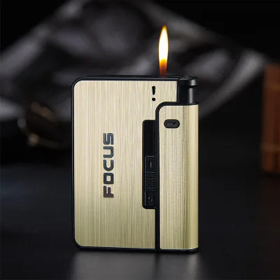 Automatic Cigarette Case Metal Cigarette Boxes 10pcs Cigarette Capacity Can Mount Lighter Men Gadget Tool Nice Gift Dropshipping
