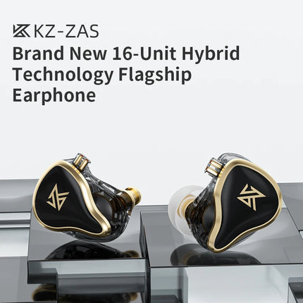 KZ ZAS 16-Unit Hybrid Technology Wired Earphones In-Ear HIFI Noise Reduction Earplug 8 Core Wire Headphones With Microphone