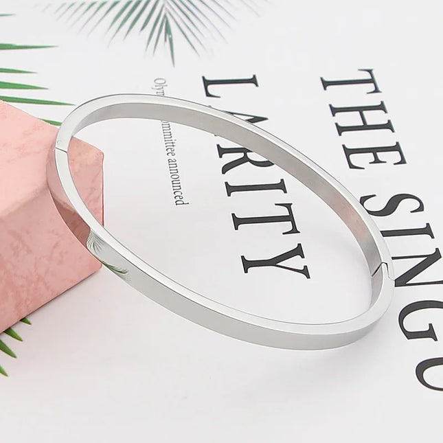 Hot Fashion Stainless Steel Jewelry Oval Bangle for Women, Child Charm Bracelet, Party, Love, Wedding, Brand Gift, Wholesale