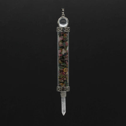 KFT Natural Healing Crystal Quartz Tourmaline Lapis Lazuli Long Pillar Wishing Bottle Reiki Stone Pendulum Pendant Jewelry