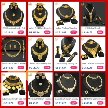 ANIID African Jewelry Set Big Necklace Dubai Ethiopian Gold Color Jewelery Earring Bracelet For Women Bridal Choker Wholesale