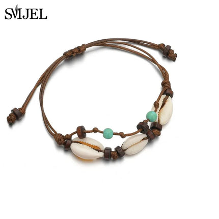 SMJEL Bohemian Shell Anklets for Women Handmade Woven Natural Shell Foot Jewelry Summer Beach Barefoot Bracelet ankle on Leg