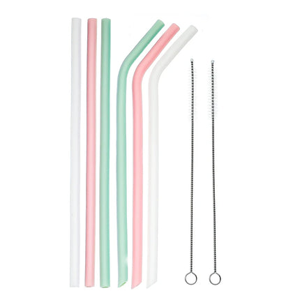 6pcs Reusable Silicone Drinking Straws Creative milk straws Sturdy Bent Straight Boba Straw Cleaning Brush Bar Party Accessory