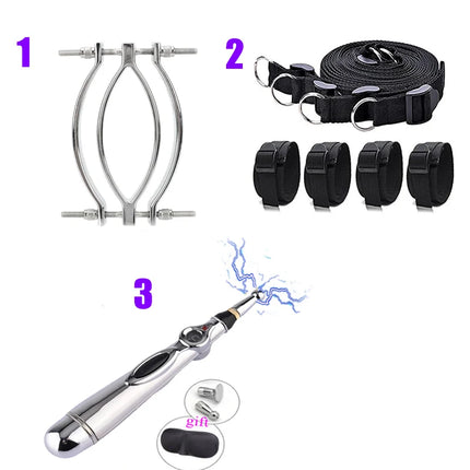 Electric Shock Vagina Pen Labia Clips Nipple Clamp Bdsm Bondage Clit Stimulator Set Restraint Strap Mouth Gag Vibrator Sex Toys