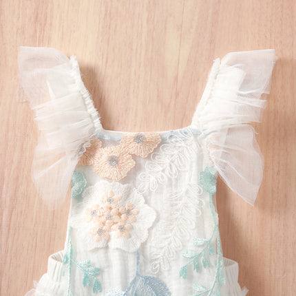 Citgeett Summer Infant Baby Girls Bodysuit Embroidered Flower Pattern Sleeveless Backless Patchwork Jumpsuit Clothes