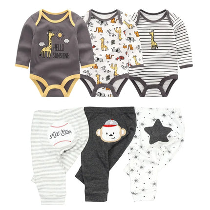 Cotton 6/8PCS Newborn Baby Boy Clothes 0-12M Autumn Bodysuits+Pants Boys Baby Clothing Sets Full Sleeve Baby Girl Clothes