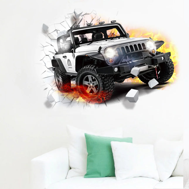 3D Supercross Vehicle Wall Stickers Wild Jeep Broken Wall Poster Wall Art Car Decal Kids Room Decoration Murals Boys Favors