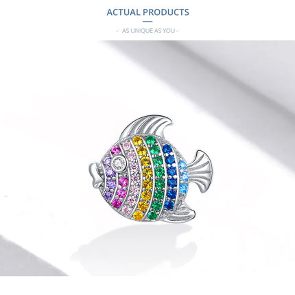 WOSTU 925 Sterling Silver Blue Conch Charm Ocean Bead Animal Turtle Starfish Pendant Fit Original Bracelet Necklace DIY Jewelry