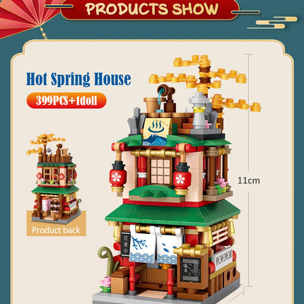 Mini City Street View Noodle Shop House Building Blocks 4 in 1 Japanese Architecture Friends Figures Bricks Toys For Children