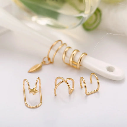 10 Pcs Leaves Clip Earrings for Women Rose Gold Color Creative Simple C Ear Cuff Non-Piercing Ear Clips Set Trend Jewelry Gift