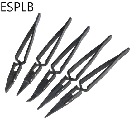 ESPLB Newest Reverse Tweezers Black Plastic Tip Stainless Steel Handle Precision Tweezers Curved/Flat/Straight Tip Tweezers