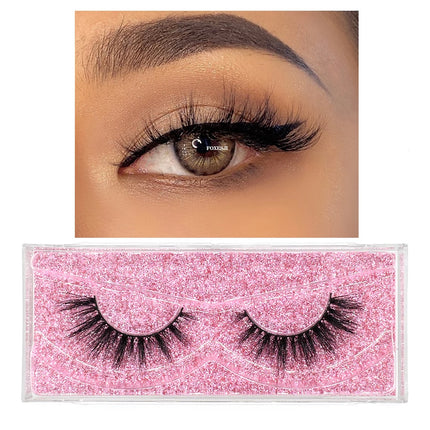 FOXESJI False Eyelashes 3D Mink Eye Lashes Strip Fluffy Dramatic Thick Cross Mink Eyelashes Soft Wispy Fake Eyelashes Extension