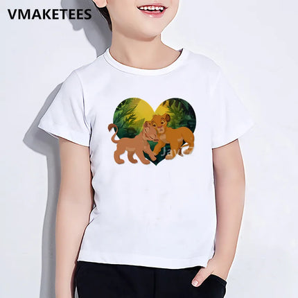 Kids Lion King Character Cartoon Print T-shirt Children Funny Clothes Girls & Boys Summer White Baby T shirt
