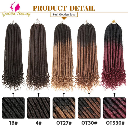 Soul Goddess Faux Locs Crochet Braids Hair Soft Natural Synthetic Braids Dreadlocs 20" 18Strands/Pack With End Curly Extensions