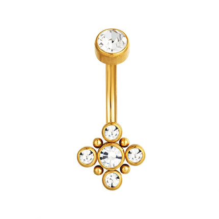 Zircon Golden Belly Button Rings Stainless Steel Piercing 14G 1.6mm 10mm Navel Bar Body Jewelry Men Women Sexy Beach Accessories