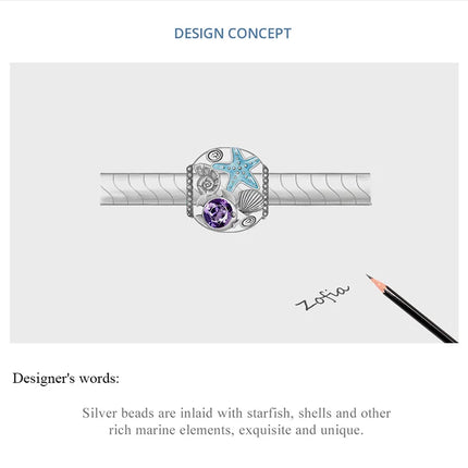 WOSTU 925 Sterling Silver Blue Conch Charm Ocean Bead Animal Turtle Starfish Pendant Fit Original Bracelet Necklace DIY Jewelry